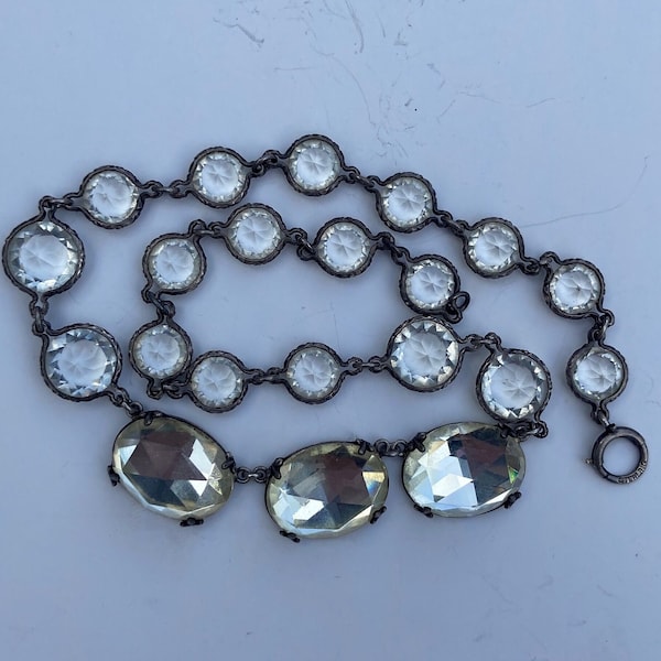 Victorian Paste Rivière Necklace: Antique Sterling Silver Jewelry