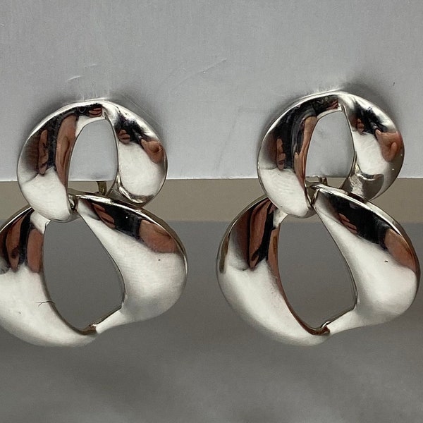 vintage napier silver tone figure eight hoop drop clip on earrings