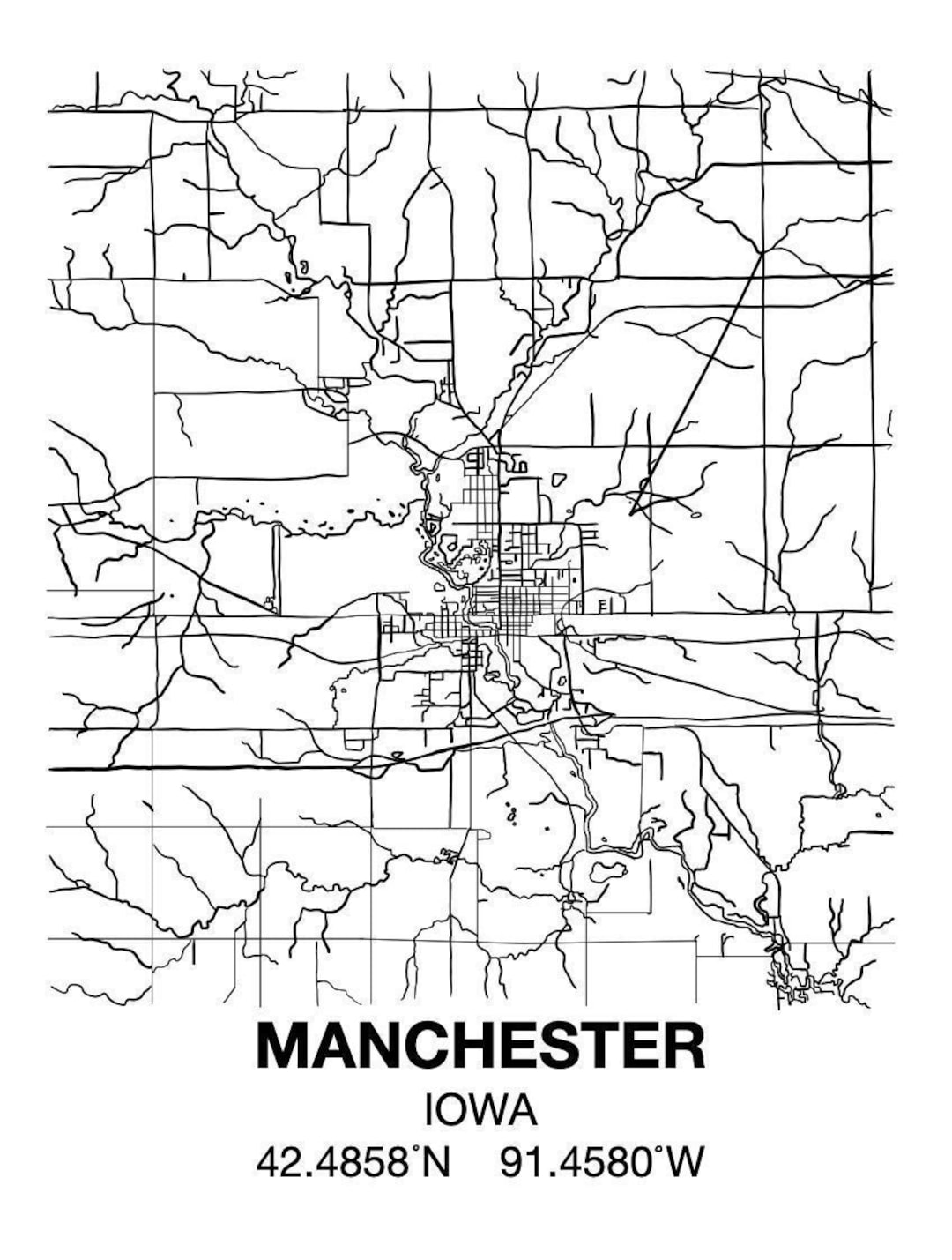 Manchester Iowa Map Etsy