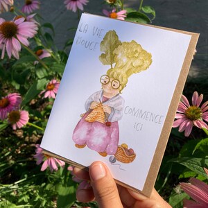 Retraite| Illustration aquarelle | Art fait main | millésime | Brocoli | Aîné | Papeterie artisanale| carte personnalisée | Illustré | tricot