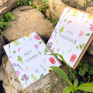Cartes d'anniversaire | Illustration aquarelle | Art fait main | millésime | Plantes | Inspiré du voyage | Papeterie artisanale| carte personnalisée | Illustré