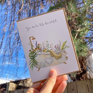 Merci | Illustration aquarelle | Fait main | millésime | Amour | Baignoire| Papeterie artisanale| carte personnalisée | Botanique| Fleurs | Plante d'amour