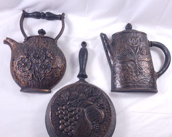Mid Century HOMCO Wall Decor Coffee Pot Teapot Skillet 1972 Vtg Home Interior