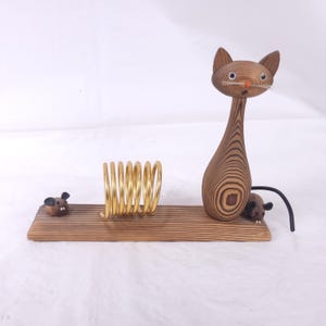 MCM Wood Cat And Mice Letter Holder Desk Organizer Figurine Otagiri Japan
