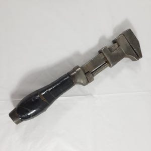 Vintage Metal Wrench Adjustable Wooden Taped Handle