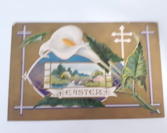 Easter Cross Lily Bridge Vintage Antique Postcard Sample