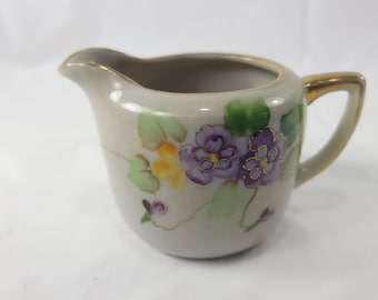 Vintage Nippon Hand Painted Floral Creamer Gold Trim Purple Violets