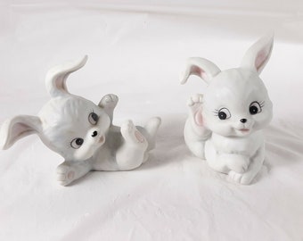 Rabbit Figurines Homco Bunnies Easter Spring Decorations White