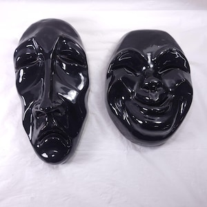 Frankoma Pottery Comedy and Tragedy Glazed Masks Wall Hanging Faces Vintage