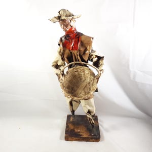 Vintage Mexican Folk Art Paper Mache Figure Man Carrying Basket