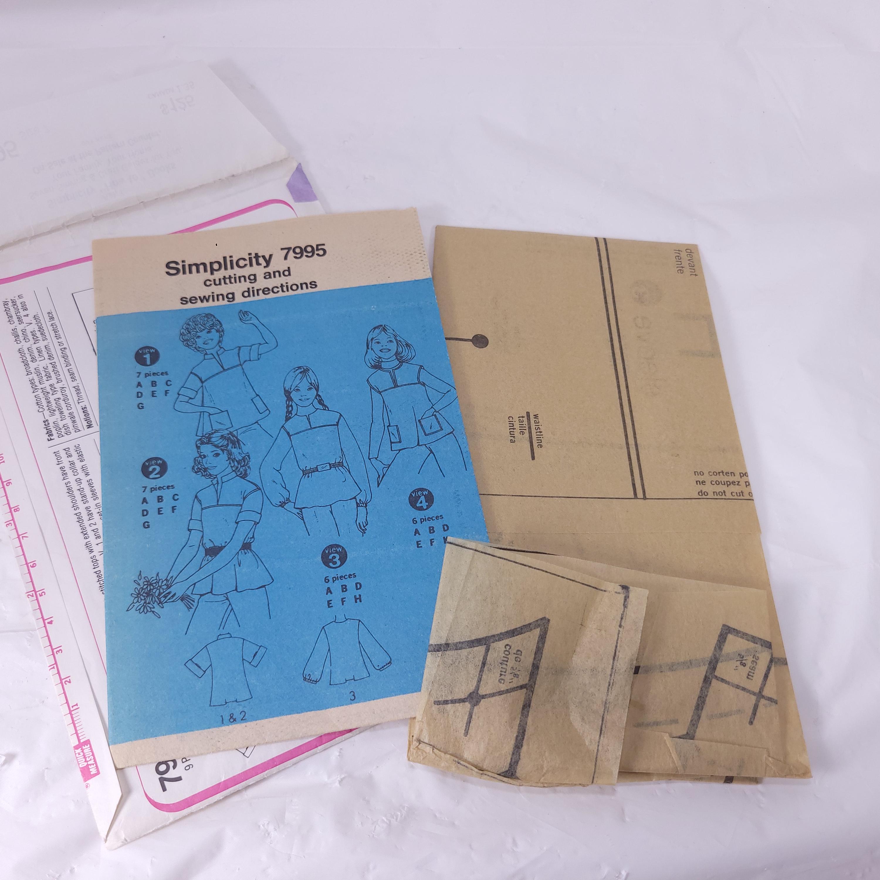 Vintage Simplicity 7995 Sewing Pattern Girls Pullover Tops Size 7 Retro ...