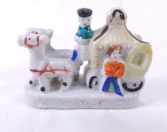 Vintage Japan Figurine Porcelain Ceramic Horses Carriage People