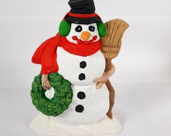 Snowman Ceramic Figurine Holiday Christmas Decor Hand Painted