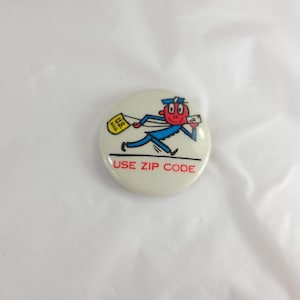 Vintage US Mail Use Zip Code Pinback Button Retro Postal Service Cartoon Pinback