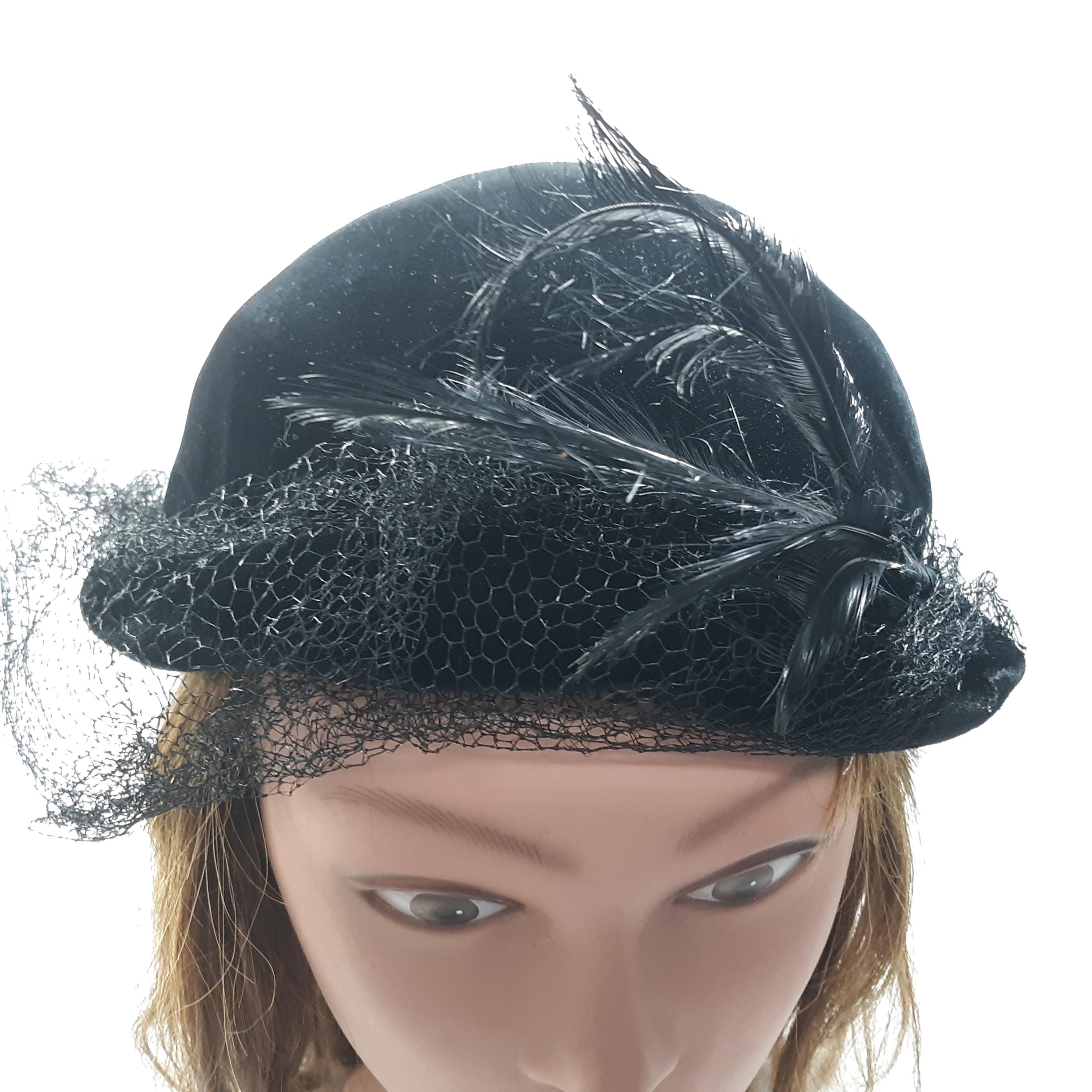 Vintage Black Flapper Hat With Feathers and Netting - Etsy