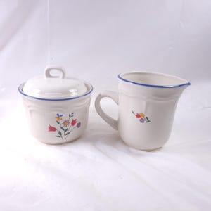 Flower Pattern Creamer and Sugar Vintage Calico by International Stoneware Japan