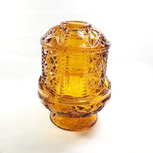 Fairy Lamp Golden Amber Indiana Glass Stars & Bars Vintage