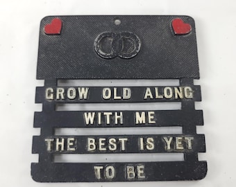 Vintage Black Cast Metal Grow Old Along With Me Trivet Wall Plaque Romantic
