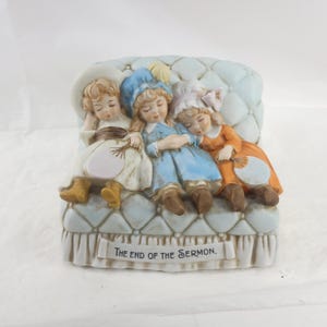 Vintage Porcelain The End Of The Sermon Schmid Three Sleeping Girls Music Box