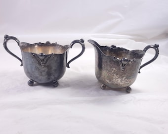 Vintage Norse Craft Silverplate Footed Handled Creamer & Sugar Bowl