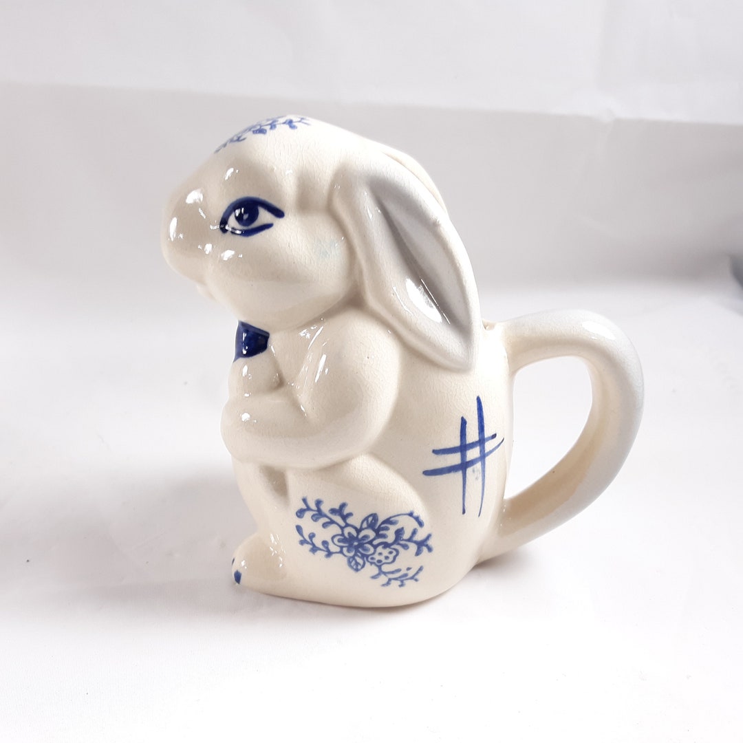 Small Rabbit Cream Pitcher White Blue Floral Ceramic Spring Decor - Etsy
