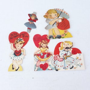 Lot of 5 Valentine Cards Die Cuts Girls Valentine Cards Vintage Hearts
