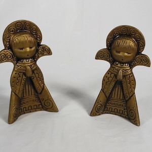 Gold Tone Ceramic Set Of Angels 5&quot; Tall