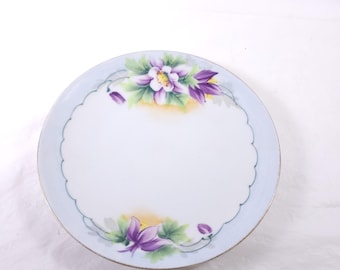 Metro China Hand Painted Japan Decor Plate Purple Flowers Vintage Ceramic