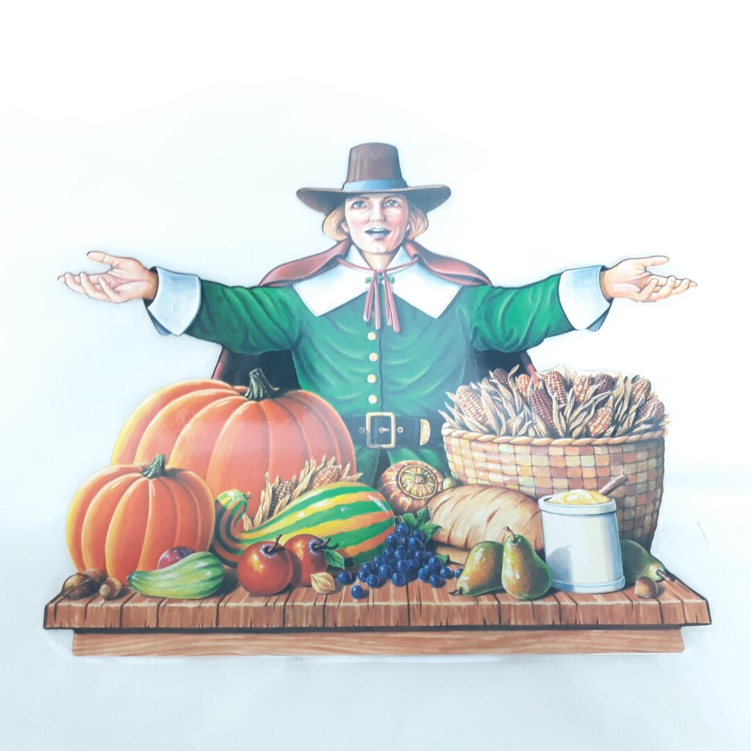 Vintage 1990's Die Cut Pilgrim Man Thanksgiving Holiday Decor Laminated ...