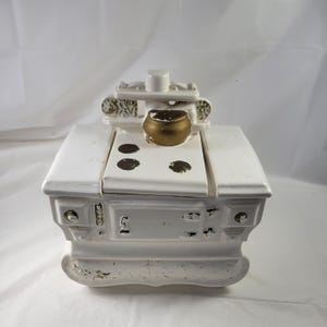 Vintage Mccoy Pottery White Gold Stove Cookie Jar Wood Burning Stove USA