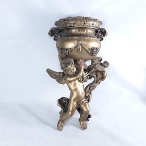 Vintage Angel Cherub Wall Planter Pocket Gold Color Hollywood Regency