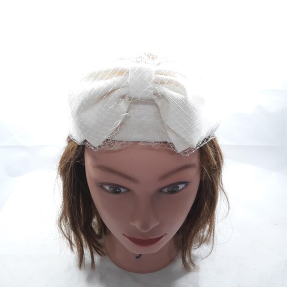 White Open Top Bow Hat With Netting Bridal Hat Vi… - image 2