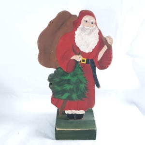 Santa Claus Wood Figurine Hand Painted Christmas Winter Decor Folk Art