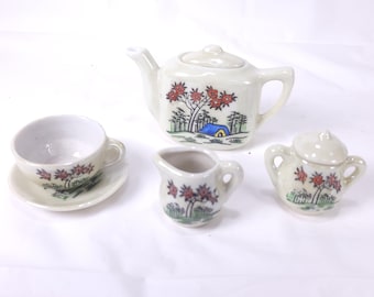 Tea Set Porcelain Miniature Vintage Tea Service Japan Play Doll Oriental Flowers