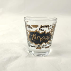 Vintage Las Vegas Casinos The Strip Shot Glass Black Gold Souvenir