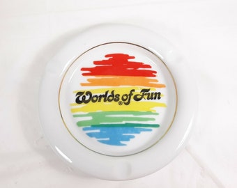 Worlds Of Fun Ashtray Vintage Amusement Park Souvenir Ceramic