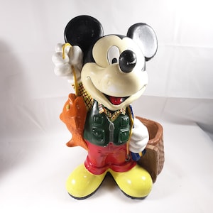 Mickey Mouse Fishing Planter Vintage Walt Disney 11" Tall