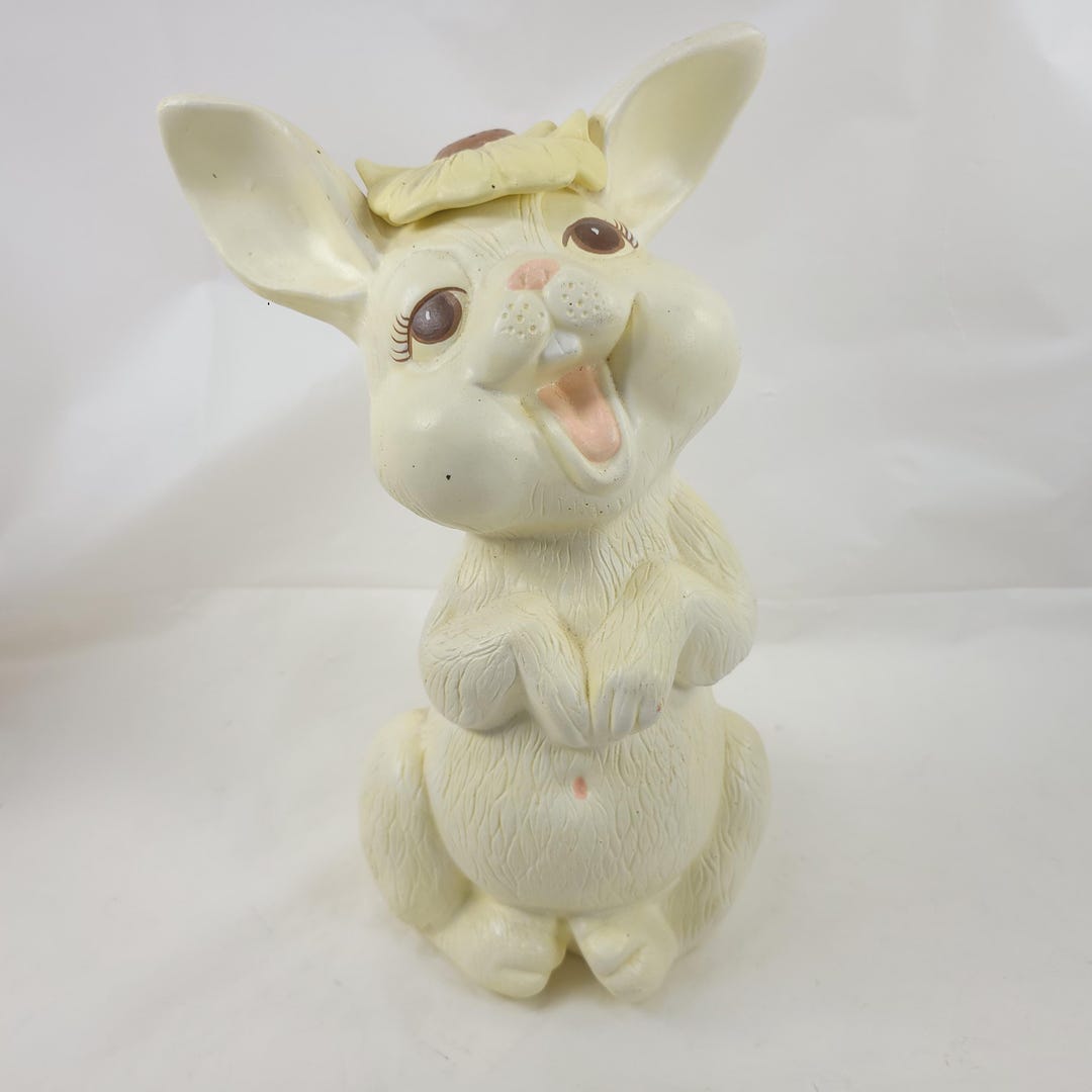 Kitsch Shiny Rabbit Vintage Kitsch Bunny Rabbit Figurine With Flower Hat Easter Ceramic ...