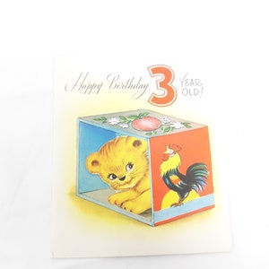 Happy Birthday 3 Year Old Lion Rooster Vintage Birthday Card Rust Craft Used