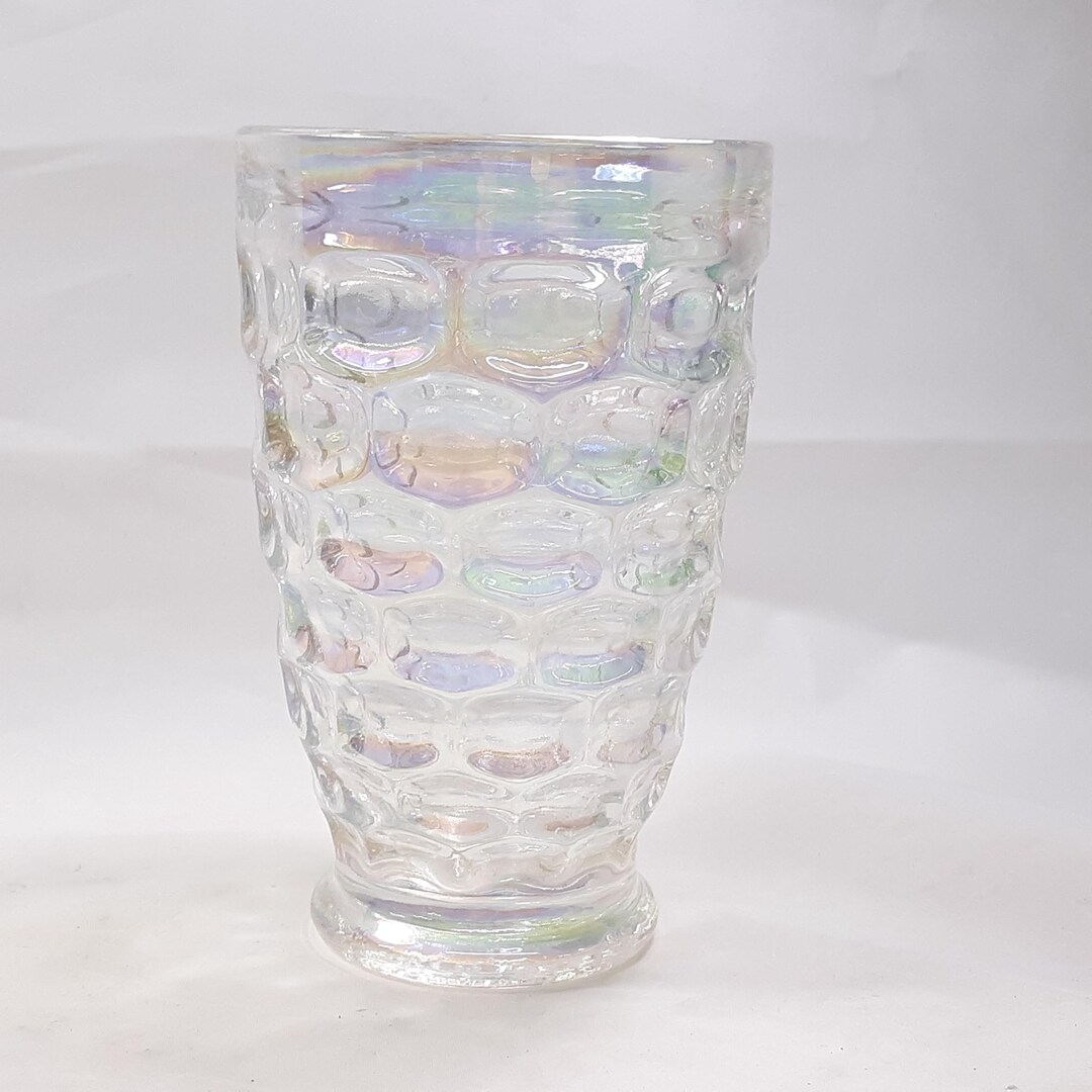 Vintage Federal Glass Yorktown Colonial Iridescent Thumbprint Footed ...