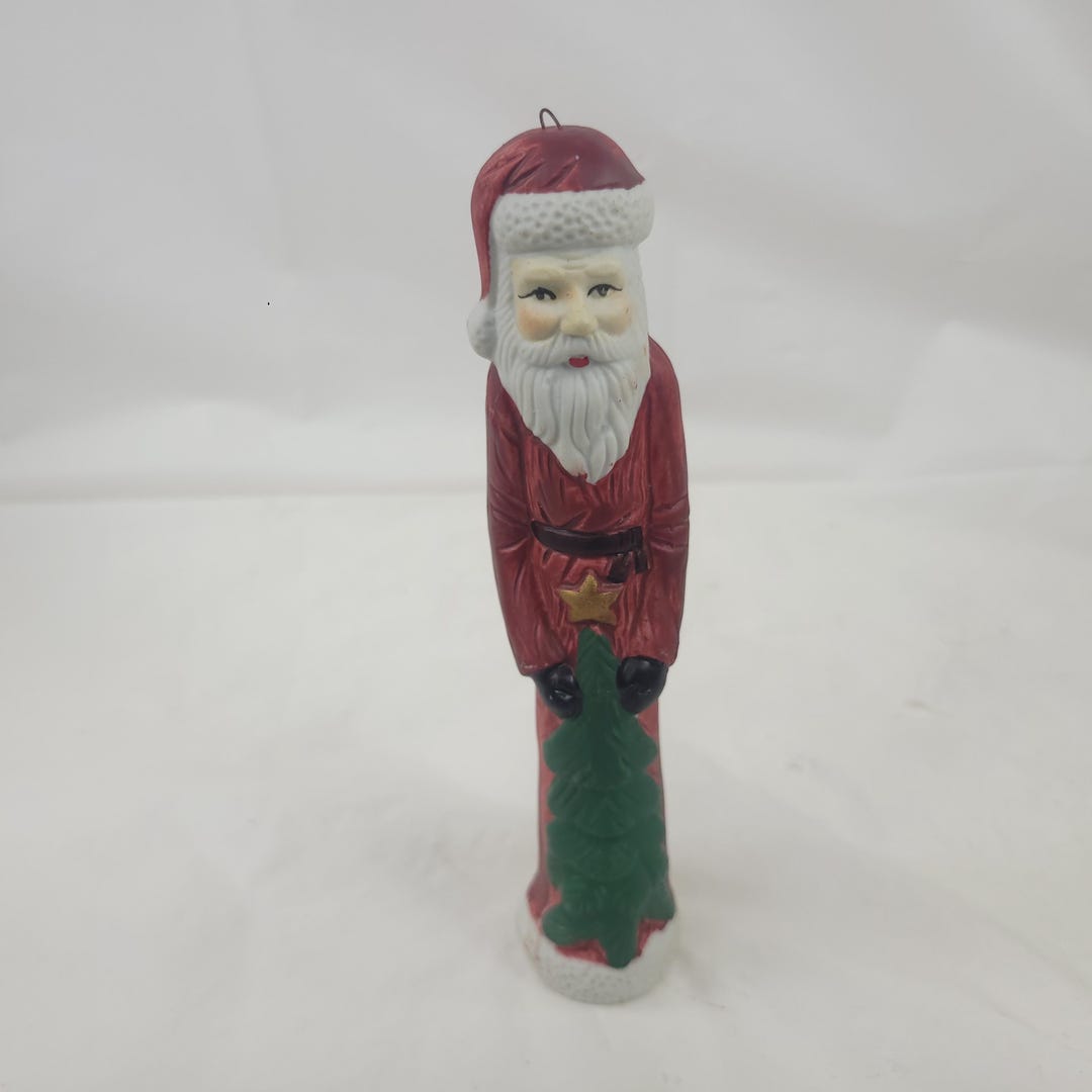 Red Ceramic Tall Slim Santa With Christmas Tree Ornament Christmas ...