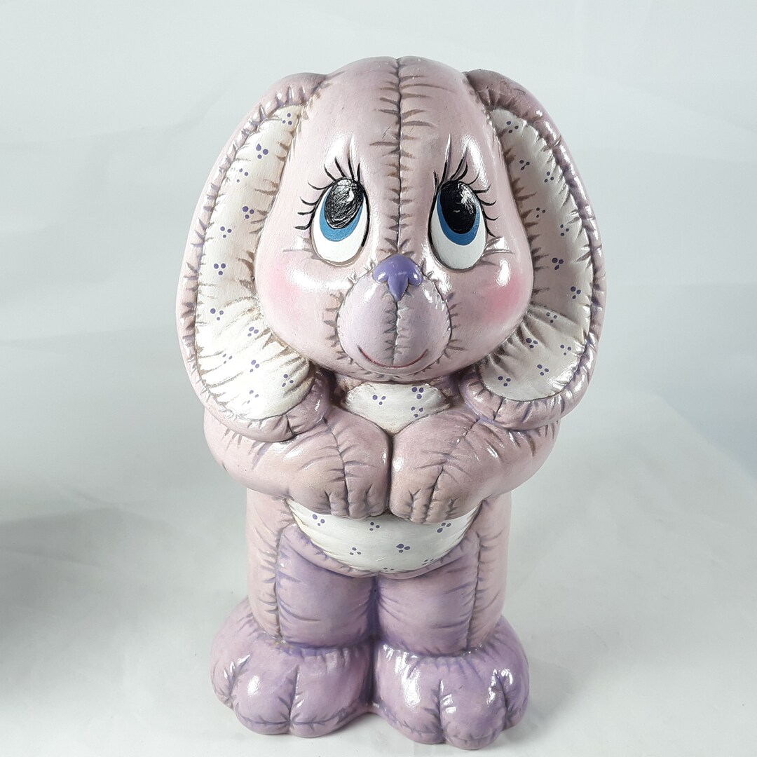 Vtg Bunny Rabbit Ceramic Patchwork Pink Purple Easter Spring Decor 1987 ...