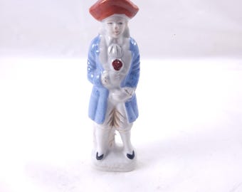 Vintage Japan French Colonial Ceramic Figurine Man Blue Coat Red Hat