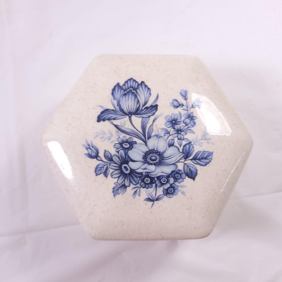 Floral Trinket Ceramic Container Hexagon Vintage Cottagecore Farmhouse