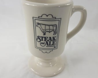 Vintage Steak And Ale Restaurant Footed Coffee Mug Buffalo China Ironstone Cup