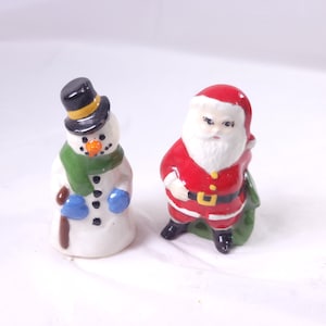 Small Vintage Santa And Snowman Ceramic Figurines Christmas Winter Holiday Decor