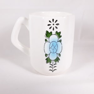 White Blue Flower Cup Mug Vintage Ceramic Japan Octagon