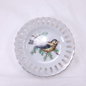 Decorative Small Plate With Bird Finch Lace Edges Ceramic