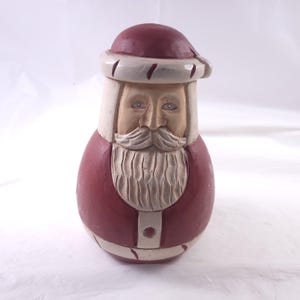 Vintage Mann Santa Figure Folk Art Style Wood Sculpture Holiday Christmas Decor