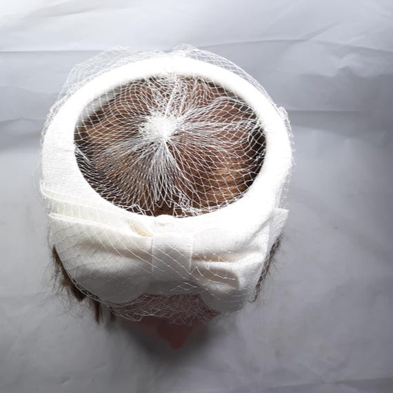 White Open Top Bow Hat With Netting Bridal Hat Vi… - image 4